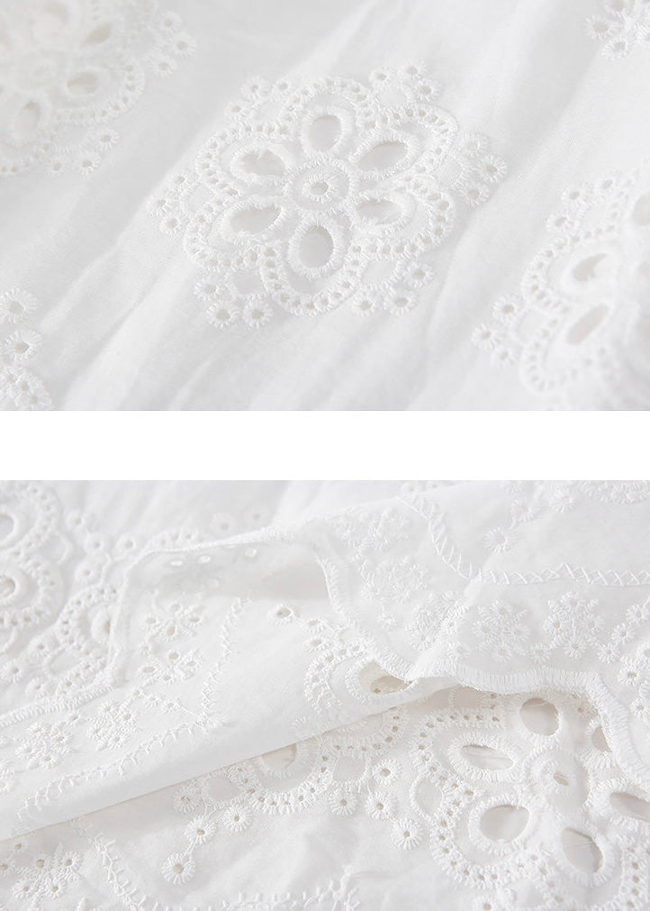 White Eyelet Embroidered Cotton Midi Skirt