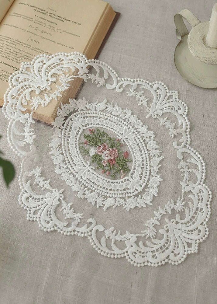Heirloom Bloom Lace Mat|Vintage Embroidered Floral Placemat