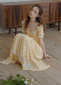 Marigold Whimsy Yellow Floral Cottage Dress