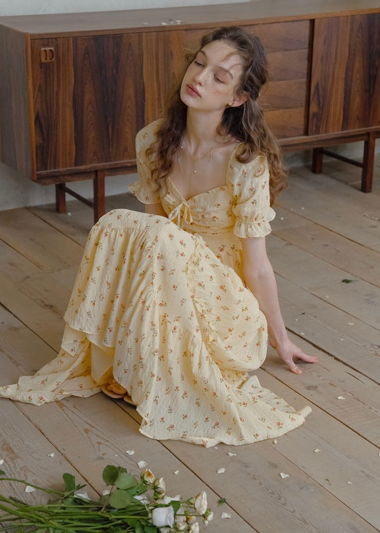 Marigold Whimsy Yellow Floral Cottage Dress