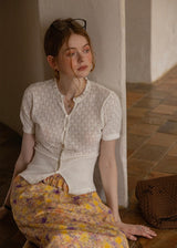 April Lace Knit Blouse | Romantic White Crochet Cotton Cardigan Top(2COLOR)
