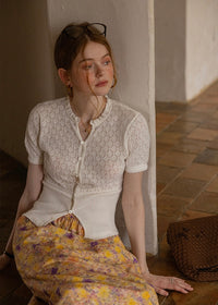 April Lace Knit Blouse | Romantic White Crochet Cotton Cardigan Top(2COLOR)
