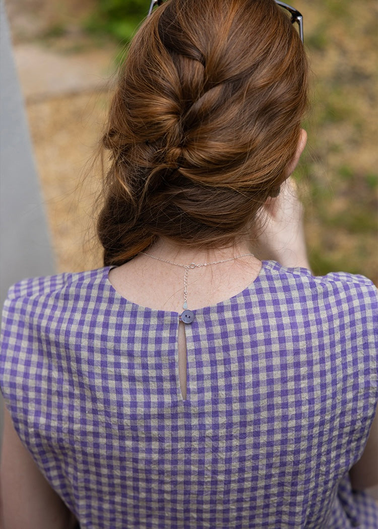 Lavender Knot Gingham Sleeveless Wrap Blouse
