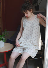 Cream Petaline Cotton Pajama Set Floral Lace Trim Layered Lounge Set