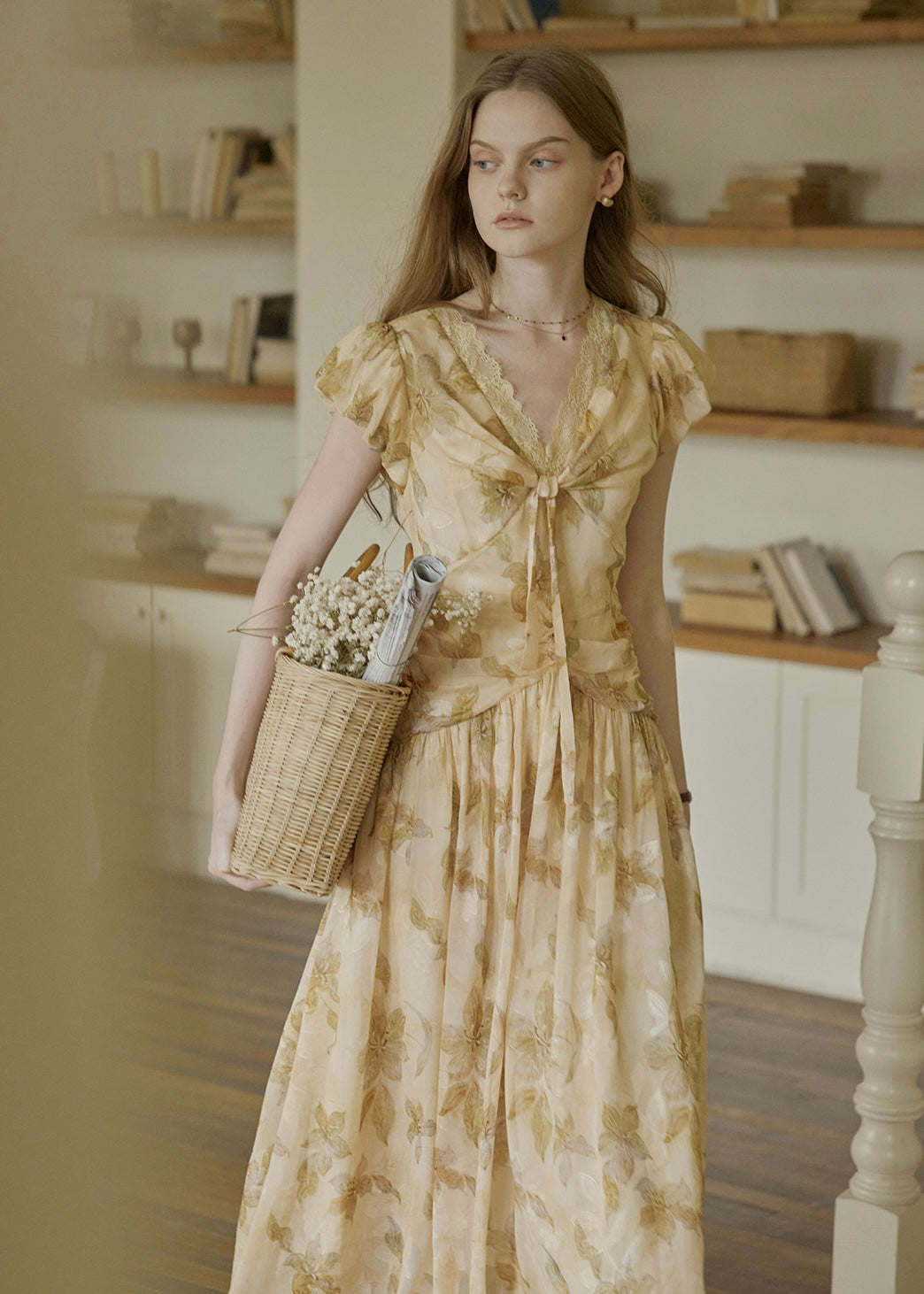 Golden Lily Lace Tie Flare Long Dress
