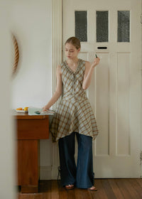 Lemon Past Days Check Ruffle Sleeveless Vintage Plaid Dress