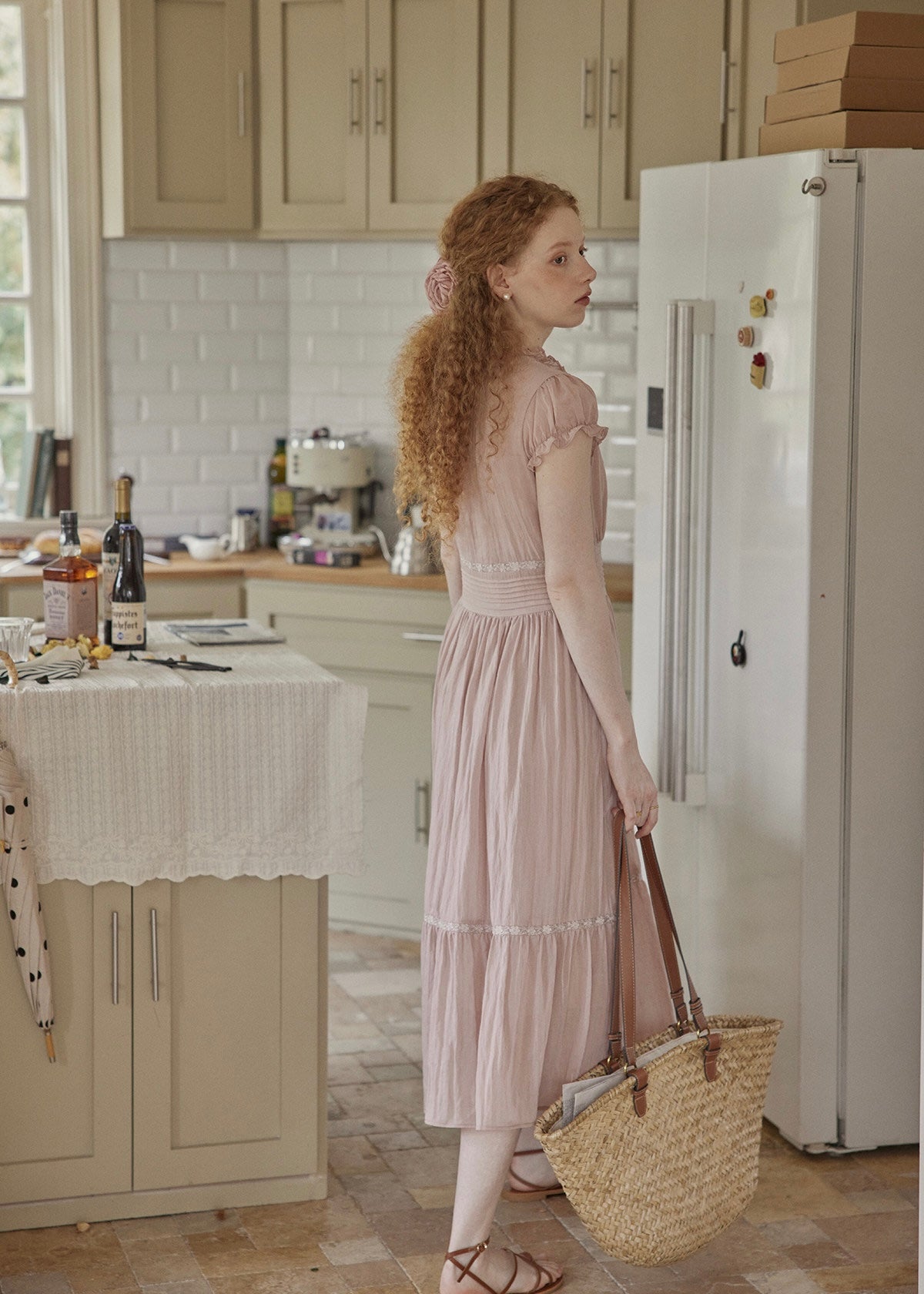 Blush Pink Lace Vintage Short Sleeve Summer Dress