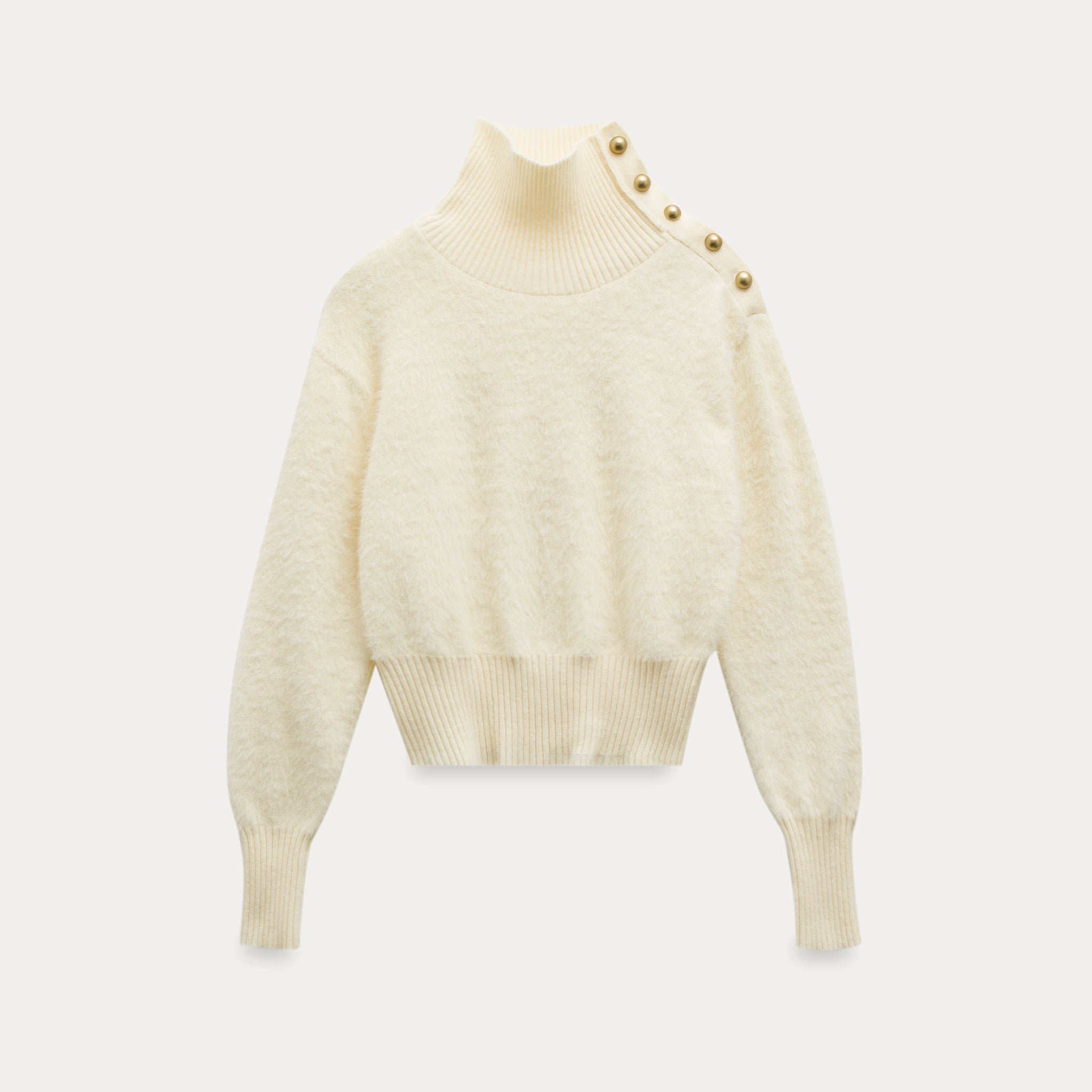Cream Apricot Diagonal Button Collar Knit Sweater