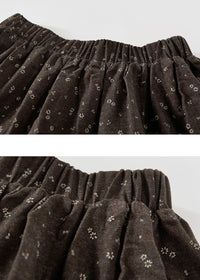 Brown Floral Tiered A-Line Long Skirt