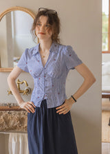 Cherry Stripe Embroidered Vintage Blouse