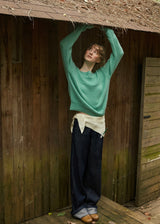 Mint Meadow Jacquard Knit Boat Neck Vintage Sweater