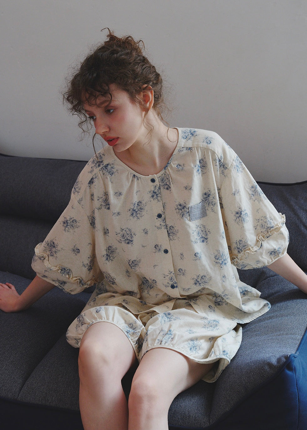 Blue Breeze Cotton Gauze Pajama Set Floral Loose Fit Summer Homewear