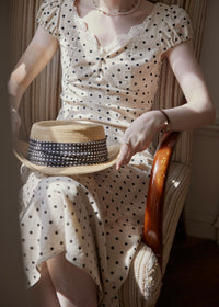 Cream Polka Dot Puff Sleeve Dress