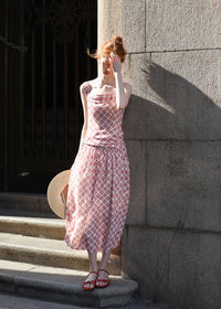 Cherry Grid Sundress | Red Check Sleeveless Vintage Dress