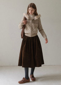 Soft Trail Fur-Hood Knit Zip Cardigan Jacket