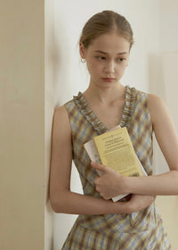 Lemon Past Days Check Ruffle Sleeveless Vintage Plaid Dress