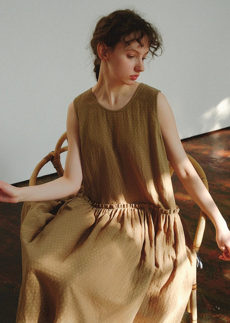 Muted Earth Reverie Cotton Sleeveless Nightdress