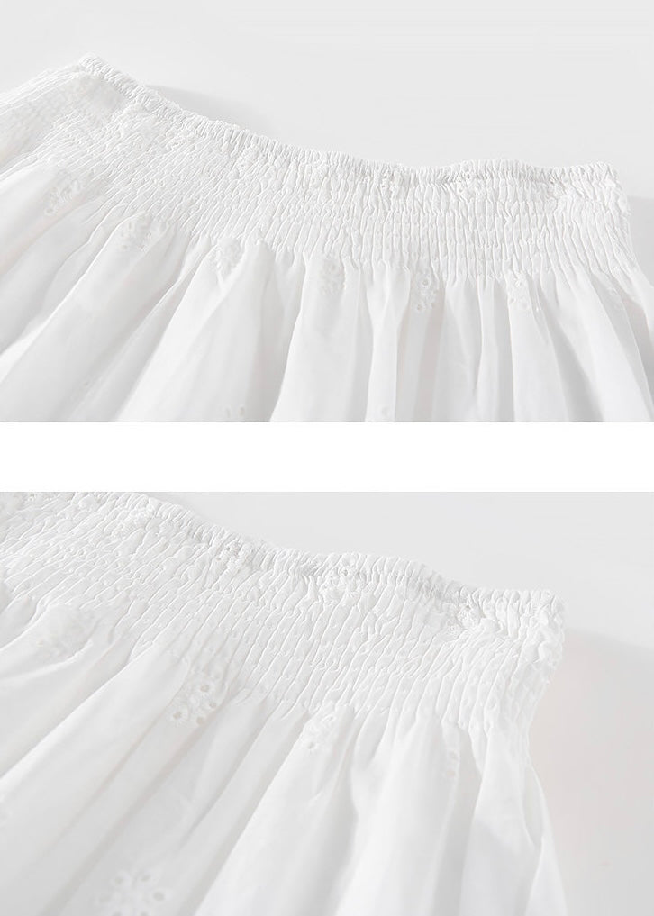White Eyelet Embroidered Cotton Midi Skirt
