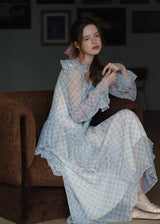Pastel Ribbon Days Dress | Vintage Gingham Ruffle Long Dress