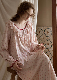 Rosalie Dream Vintage Floral Ruffle Sleepwear Nightdress(2COLOR)