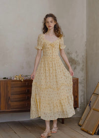Marigold Whimsy Yellow Floral Cottage Dress