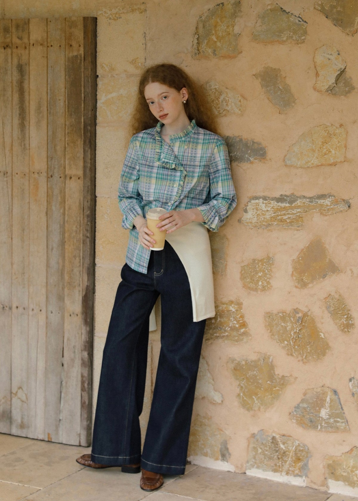 Autumn Reverie Plaid Ruffle Blouse