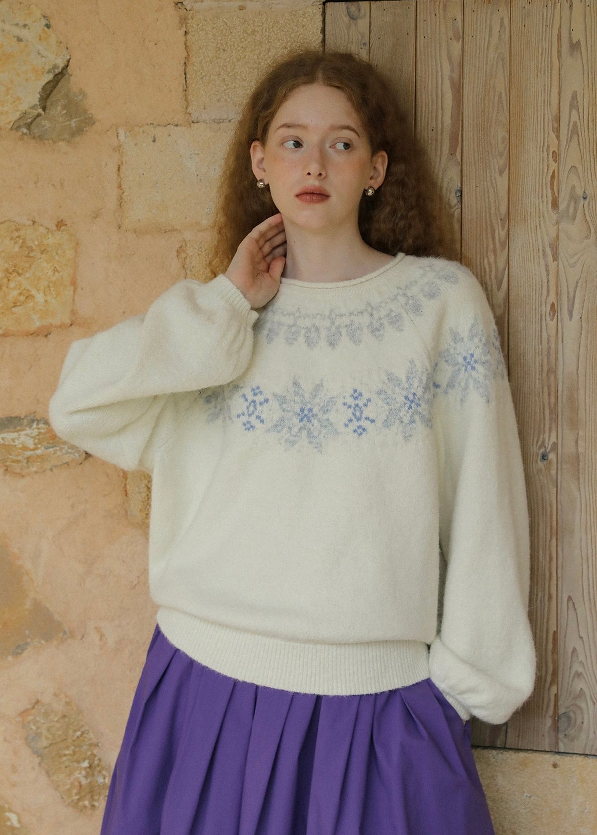 Snowfall Nordic Fair Isle Fuzzy Knit Sweater(2COLOR)