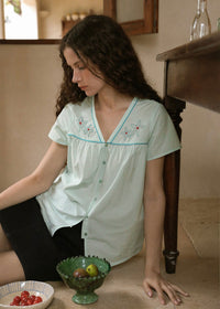 Seabreeze Starfish Embroidered Vintage Cotton Summer Blouse