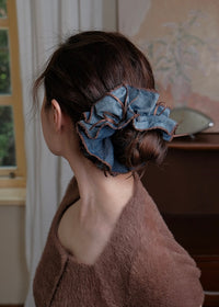Coffee Denim Vintage Ruffle Scrunchie
