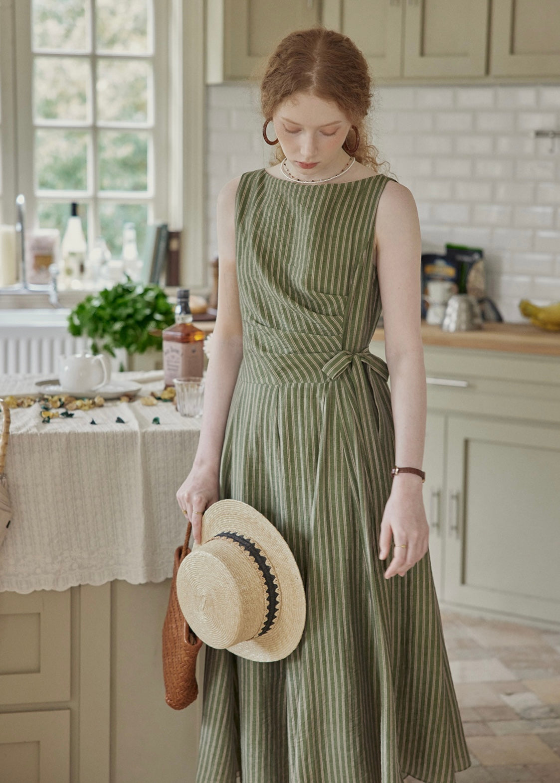 Verdant Sleeveless Vintage Stripe Wrap Dress