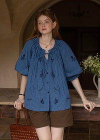 Meadow Poem Embroidered Blouse | Romantic Cotton Round Neck Shirt(2COLOR)