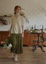 Butterlight Poem Blouse | Pintuck Vintage Top in Ivory Yellow