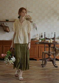 Butterlight Poem Blouse | Pintuck Vintage Top in Ivory Yellow
