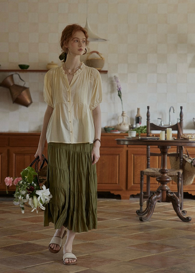 Butterlight Poem Blouse | Pintuck Vintage Top in Ivory Yellow