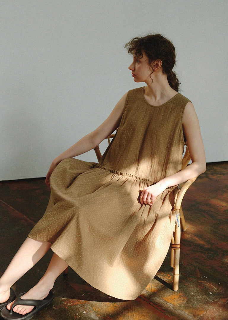 Muted Earth Reverie Cotton Sleeveless Nightdress