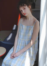 Faded Blue Reverie Check Cotton Slip Nightdress