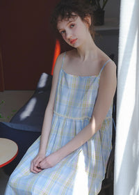Faded Blue Reverie Check Cotton Slip Nightdress