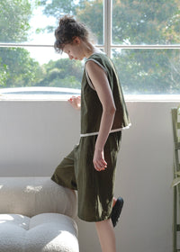 Moss Green Quiet Cotton Pajama Set Vintage Plaid Sleeveless Lounge Set