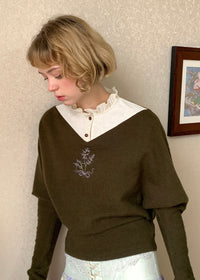 Olive Verse Embroidered Vintage Layered Knitwear