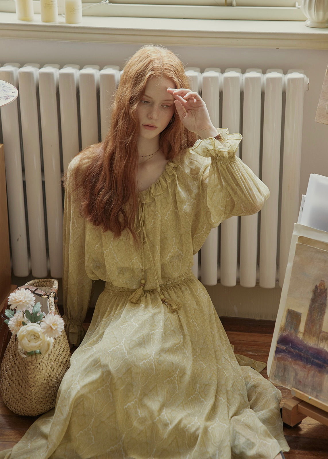 Aurélie Oil Painting Waist Tie Maxi Dress