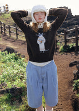 Vintage Cat Jacquard Crew Neck Knit Sweater