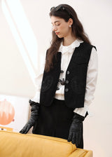 Midnight Paisley Embroidered Corduroy Vest