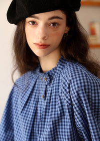 Vintage Blue Check Gathered Shirt