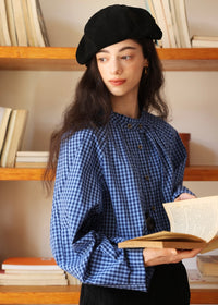 Vintage Blue Check Gathered Shirt