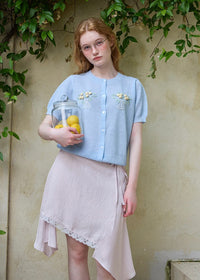 Lemon Letter Sky Knit Cardigan Blue Short Sleeve Knit Top