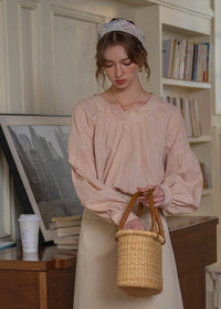 Soft Tale Pintuck Blouse | Romantic Round Neck Cotton Shirt(2COLOR)