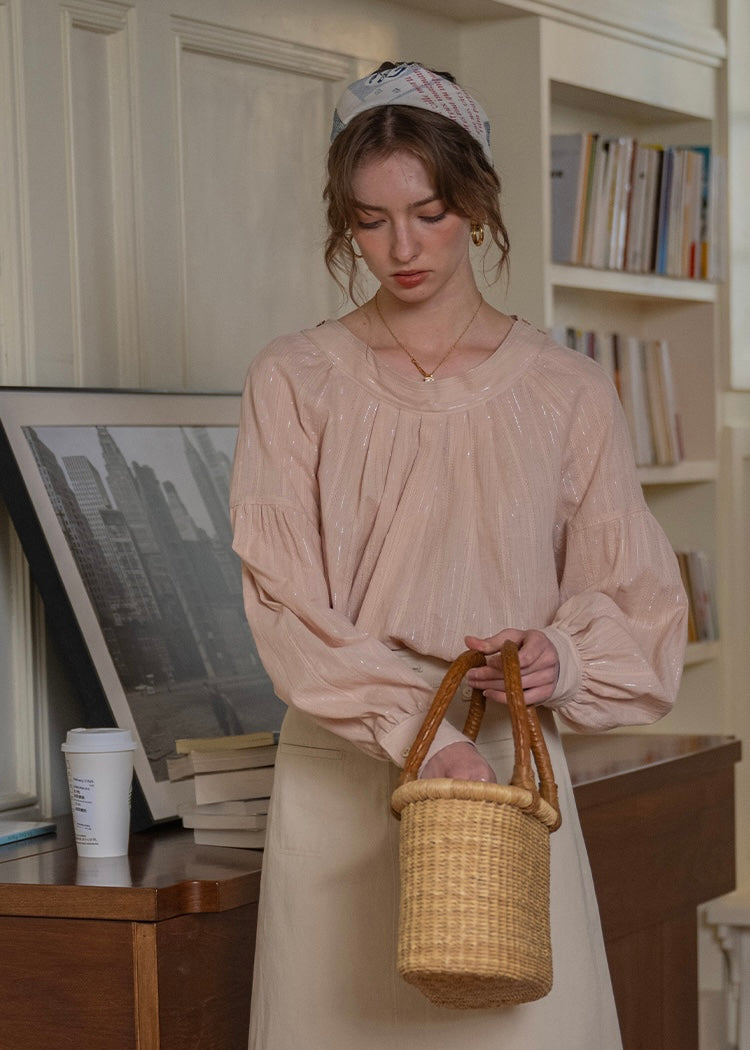 Soft Tale Pintuck Blouse | Romantic Round Neck Cotton Shirt(2COLOR)