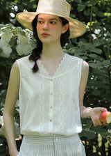 Élise Eyelet Lace Sleeveless Blouse