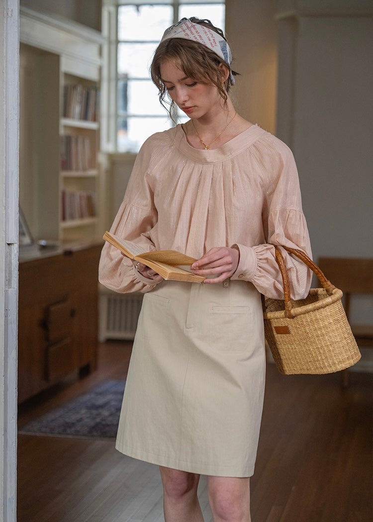 Soft Tale Pintuck Blouse | Romantic Round Neck Cotton Shirt(2COLOR)