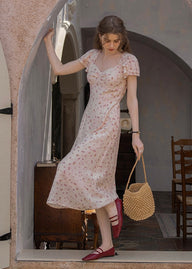 Pink Floral Flutter Sleeve Dress
